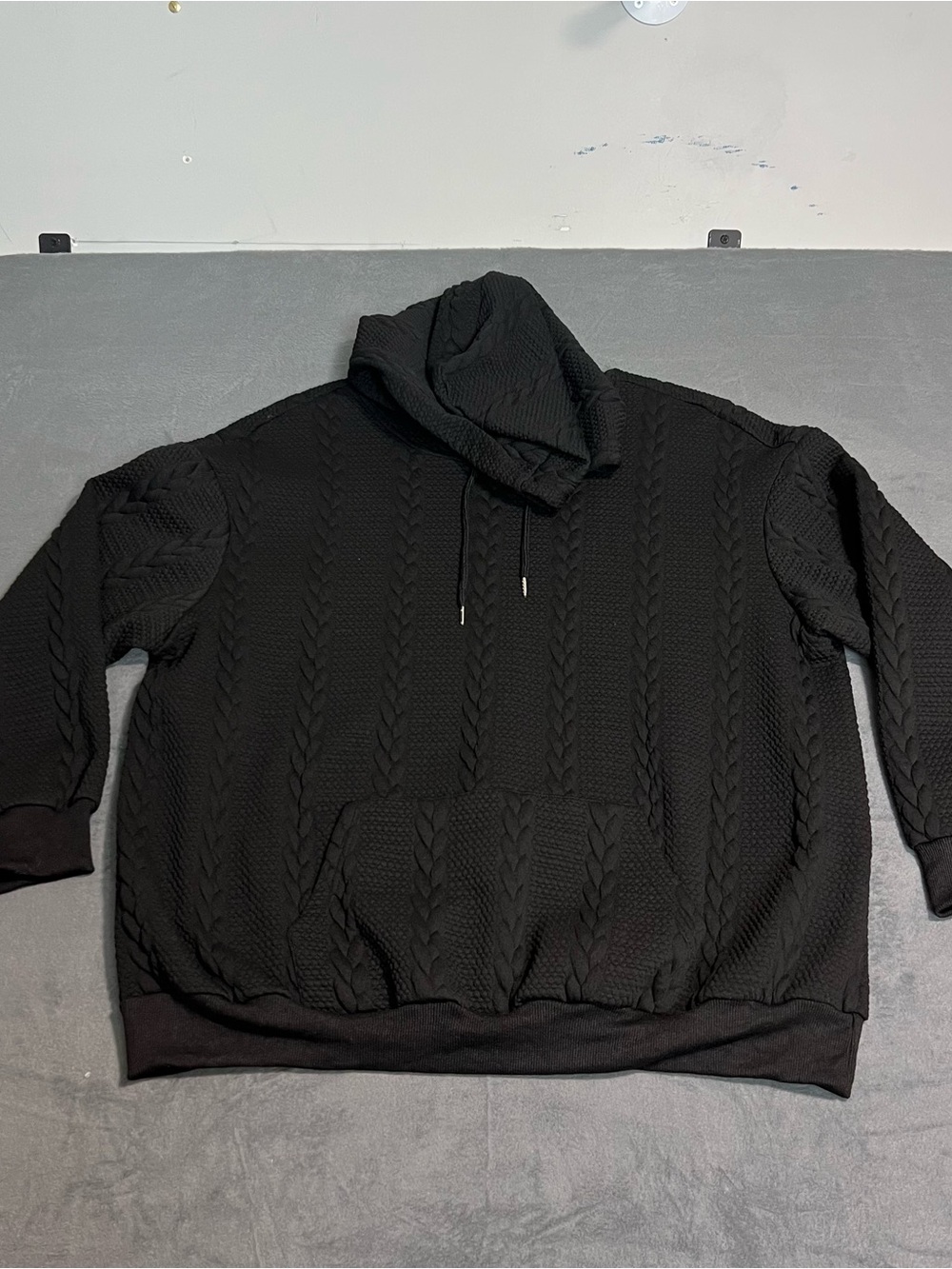 SHEIN Black Cable-Knit Crewneck Hoodie Sweater #0083